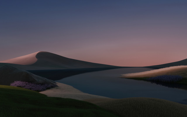 Mountain lake dusk pink purple free wallpaper for desktop - medium preview image