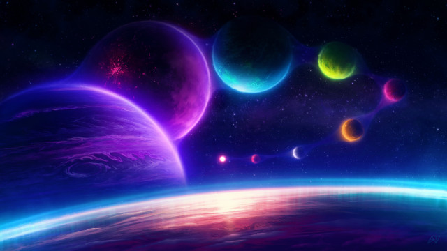 Colorful space planets stars moon free wallpaper for desktop - medium preview image