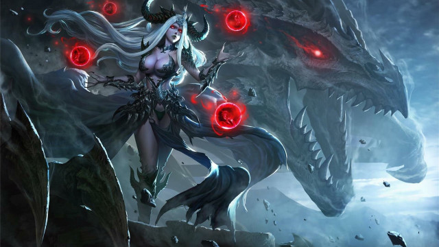 Woman dragon sword orb monster free wallpaper for desktop - medium preview image