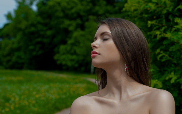 Woman closed eyes field nature free wallpaper for desktop - medium preview image