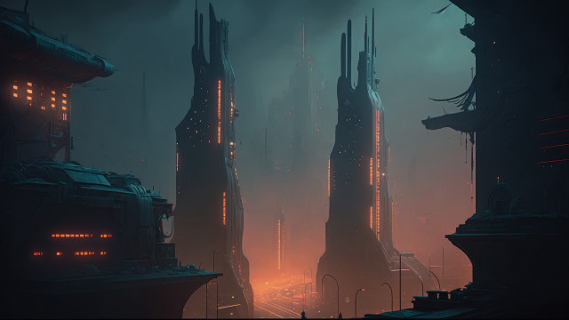 Futuristic city glowing lights matte free wallpaper for desktop - medium preview image