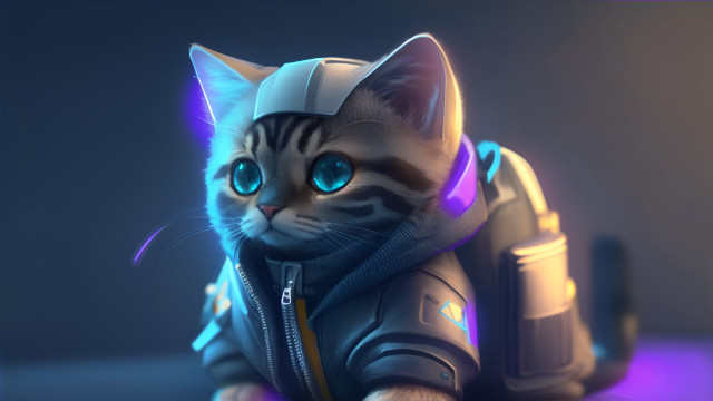 Futuristic cat table purple blue free wallpaper for desktop - medium preview image
