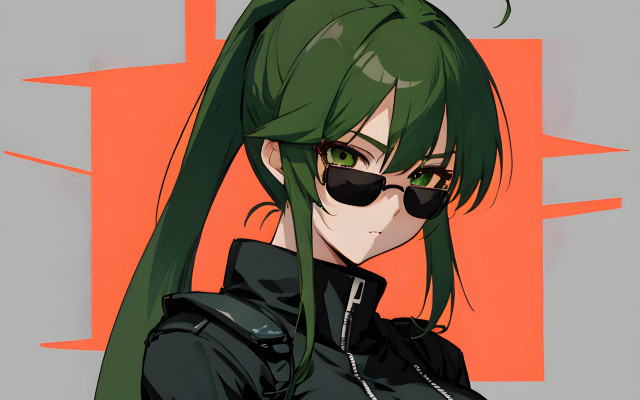 Green hair sunglasses cyberpunk portrait free wallpaper for desktop - medium preview image
