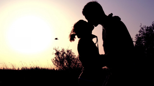 Man woman kissing sunset bird free wallpaper for desktop - medium preview image