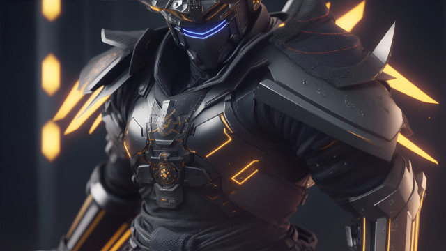 Futuristic suit sword glowing embers free wallpaper for desktop - medium preview image