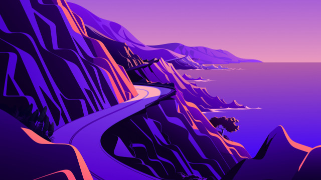 Mountain road ocean cliff tree free wallpaper for desktop - medium preview image