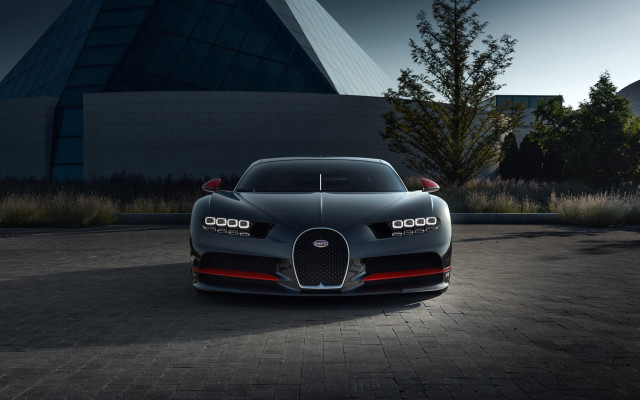 Bugatti night building trees sky free wallpaper for desktop - medium preview image