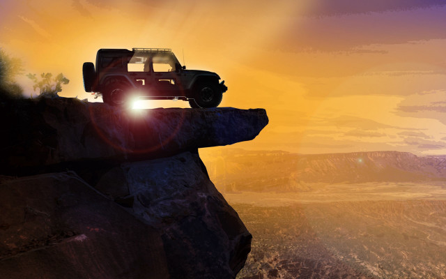 Truck cliff brightlight mountain evening free wallpaper for desktop - medium preview image
