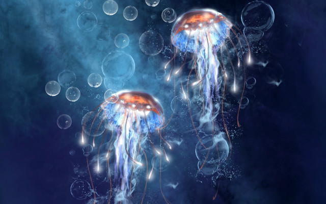 Jellyfish bubbles fantasy space planet free wallpaper for desktop - medium preview image