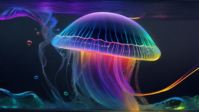 Jellyfish rainbow water dark bubbles free wallpaper for desktop - medium preview image