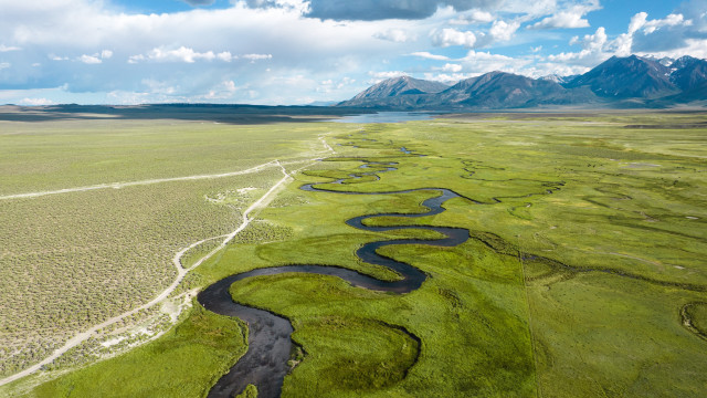 Wide field river mountains clouds free wallpaper for desktop - medium preview image