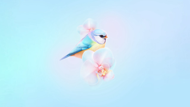 Bird flower pink blue digital free wallpaper for desktop - medium preview image