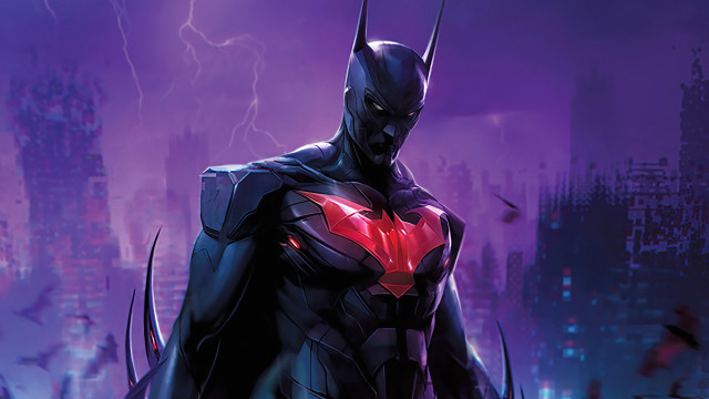 Batman cityskyline lightning redchest glowing free wallpaper for desktop - medium preview image