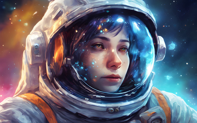 Space astronaut aurora starry sky free wallpaper for desktop - medium preview image