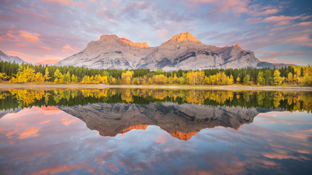 Mountain reflection lake trees sunset #2 free wallpaper for desktop - medium preview image