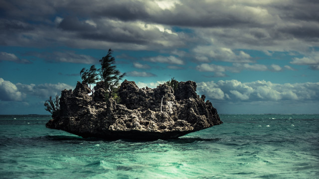 Rock formation ocean tree mountain free wallpaper for desktop - medium preview image