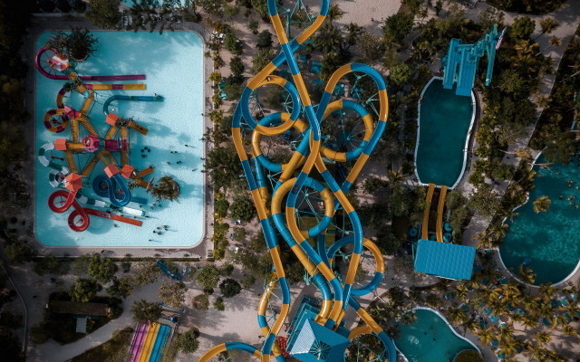 Waterpark slide pool aerial nature free wallpaper for desktop - medium preview image