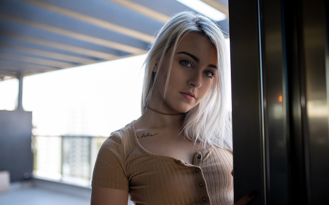 White hair woman piercings portrait free wallpaper for desktop - medium preview image