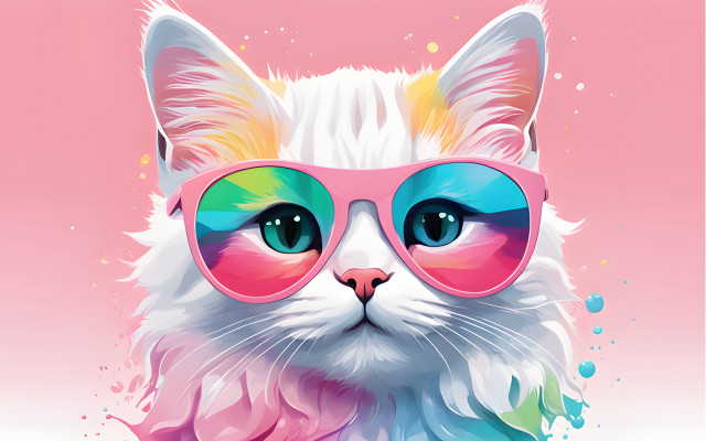 Cat sunglasses pink background white free wallpaper for desktop - medium preview image