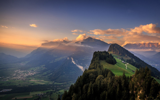 Mountain range valley clouds trees free wallpaper for desktop - medium preview image