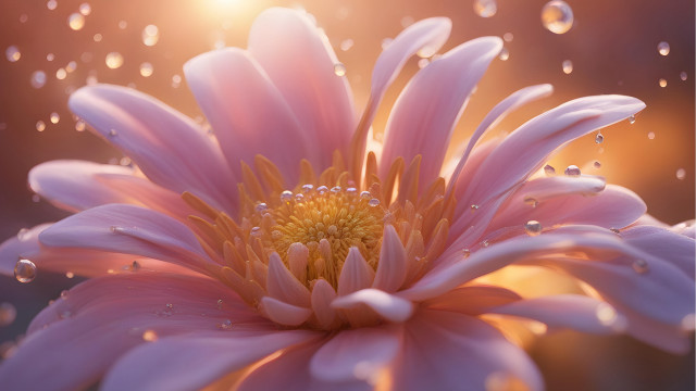 Pink flower water droplets sun free wallpaper for desktop - medium preview image