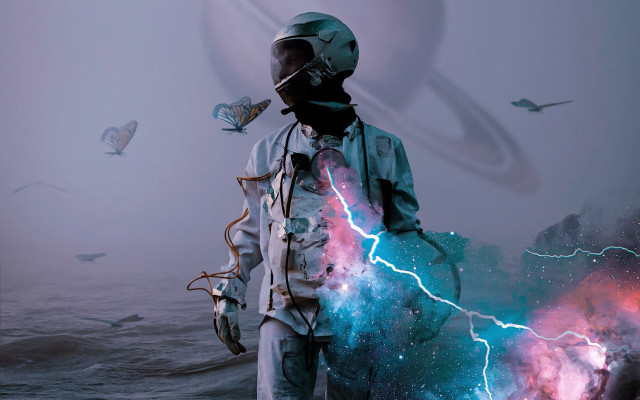 Space man ocean lightning bolt free wallpaper for desktop - medium preview image