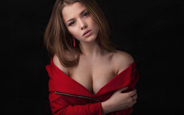 Elina karimova red dress portrait free wallpaper for desktop - medium preview image