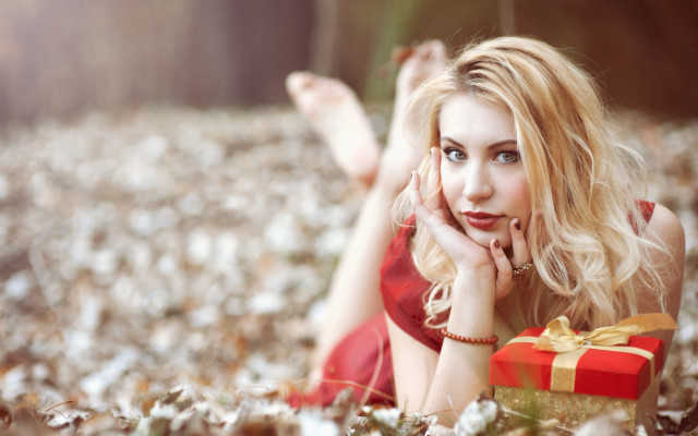 Woman gift box christmas blonde free wallpaper for desktop - medium preview image