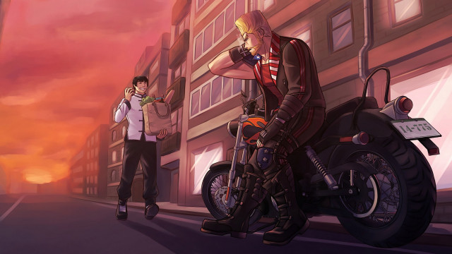 Motorcycle street men women dusk free wallpaper for desktop - medium preview image