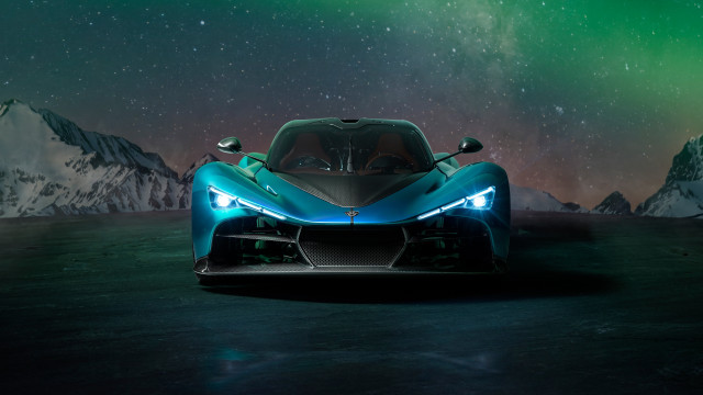 Blue sportscar greenlight mountain range free wallpaper for desktop - medium preview image