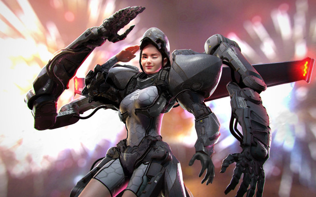 Futuristic woman sword light saber free wallpaper for desktop - medium preview image