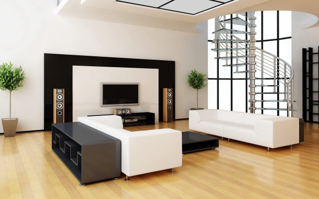 Livingroom white black couch tv free wallpaper for desktop - medium preview image