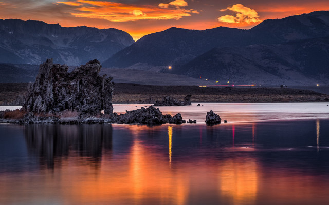 Mountain reflection sunset orange sky free wallpaper for desktop - medium preview image