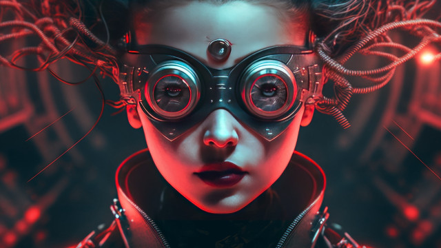 Futuristic woman metal goggles cyberpunk free wallpaper for desktop - medium preview image
