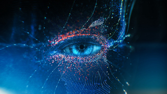 Blue eye cybernetics hologram fireworks free wallpaper for desktop - medium preview image