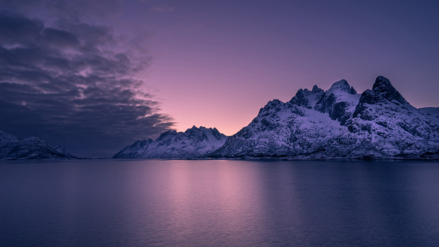 Mountain lake dusk purple sky free wallpaper for desktop - medium preview image