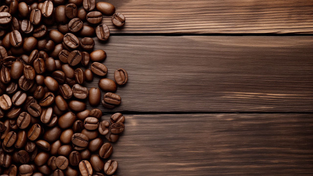 Coffee beans wooden table minimalism free wallpaper for desktop - medium preview image