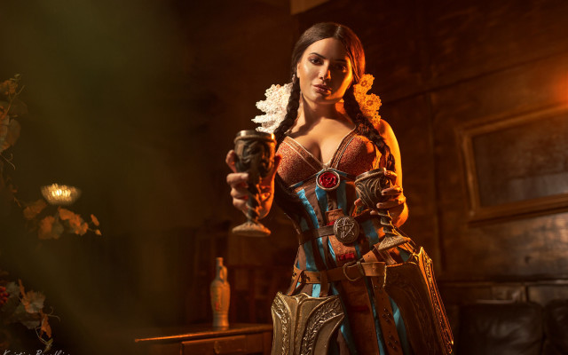 Cosplay woman wine flower dark free wallpaper for desktop - medium preview image