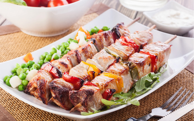 Plate meat vegetables bowl fork free wallpaper for desktop - medium preview image