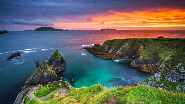 Sunset coastline path island ocean free wallpaper for desktop - medium preview image