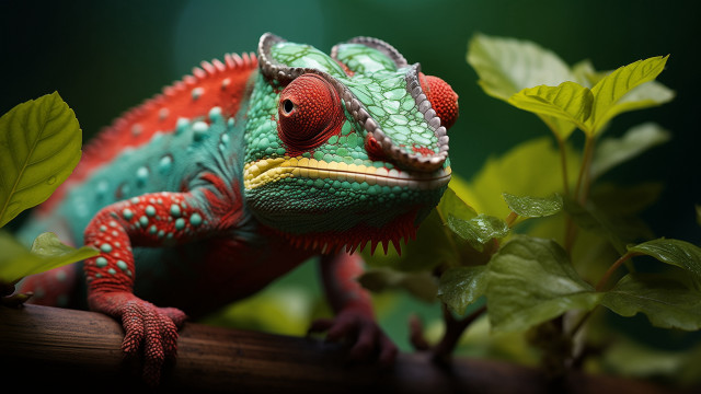 Colorful chameleon green room leaves free wallpaper for desktop - medium preview image