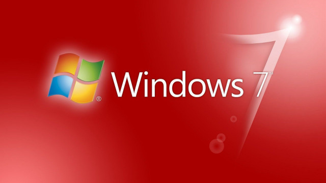 Red background windows7 logo white free wallpaper for desktop - medium preview image