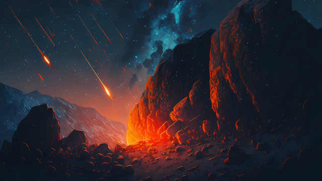 Mountain lava fire starry sky free wallpaper for desktop - medium preview image