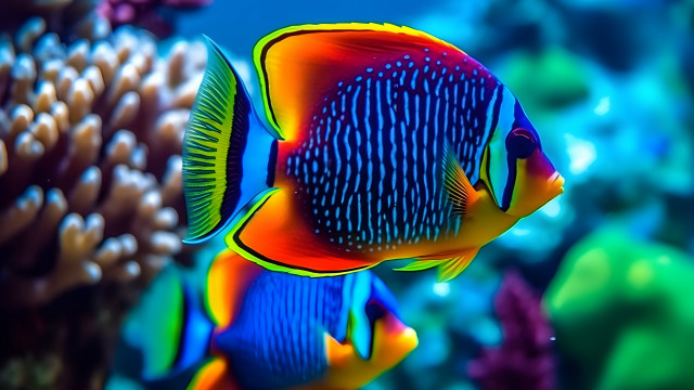 Colorful fish coral reef bokeh free wallpaper for desktop - medium preview image