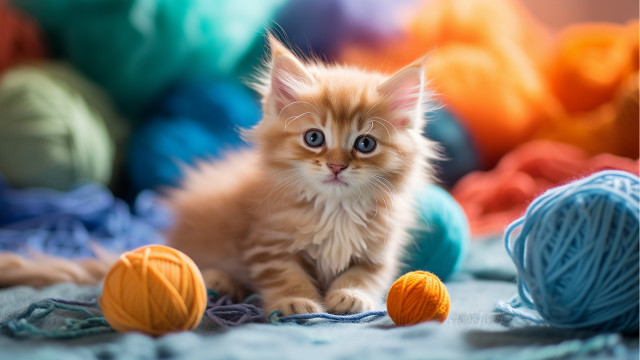 Kitten yarn blur orange cat free wallpaper for desktop - medium preview image