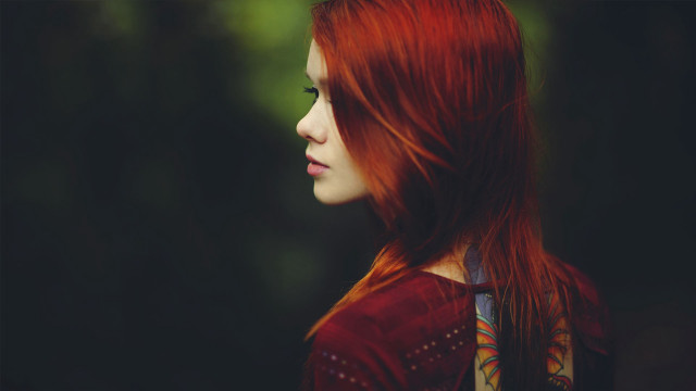 Red hair red dress forest free wallpaper for desktop - medium preview image