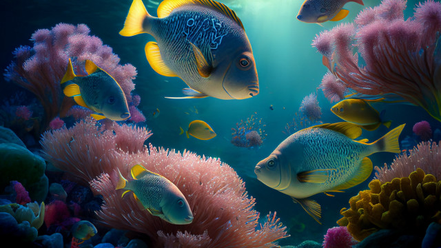 Coral reef fish seaweed airbrush free wallpaper for desktop - medium preview image