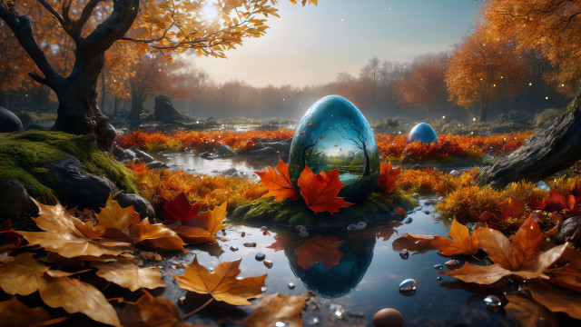 Blue egg pond leaves rocks free wallpaper for desktop - medium preview image