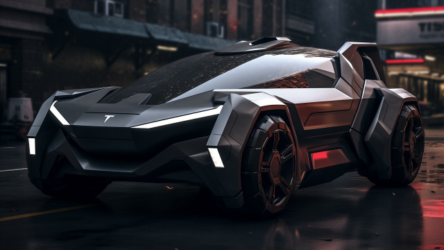 Futuristic car rainy city night free wallpaper for desktop - medium preview image