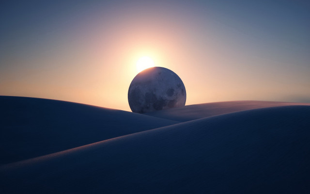 Desert sunset moon matte painting free wallpaper for desktop - medium preview image